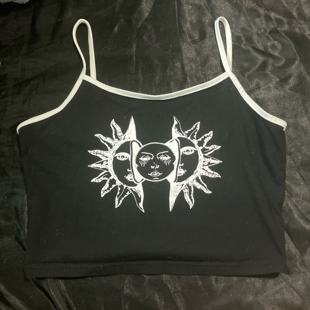 Black Sun and Moon Graphic Crop Top